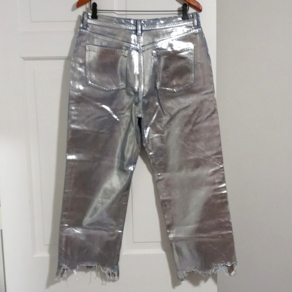 🆕️ 💙Free People💙 - Silver Maggie Foil Jean - Picture 3 of 16